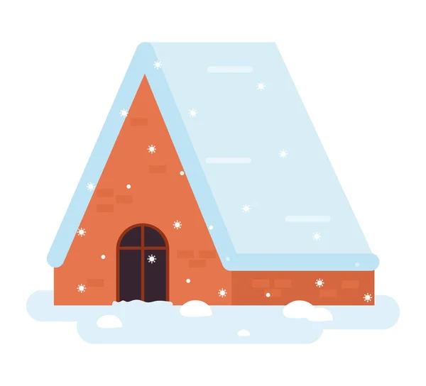 Оранжевый Зимний Уютный Дом Над Белым — стоковый вектор