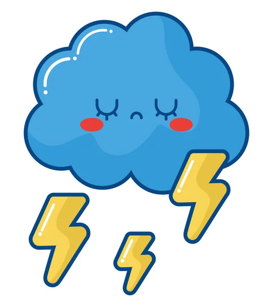 Kawaii Cloud Thunders White — Stock Vector