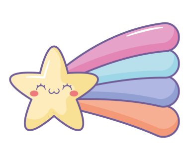 Kawaii beyaz üzerine kayan yıldız