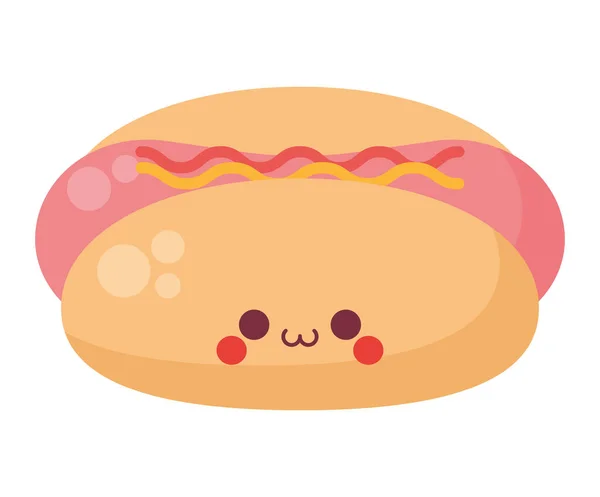 Kawaii Hot Dog Ilustración Sobre Blanco — Archivo Imágenes Vectoriales
