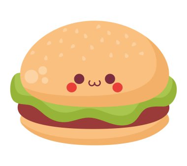 Beyaz yerine kawaii hamburger illüstrasyonu