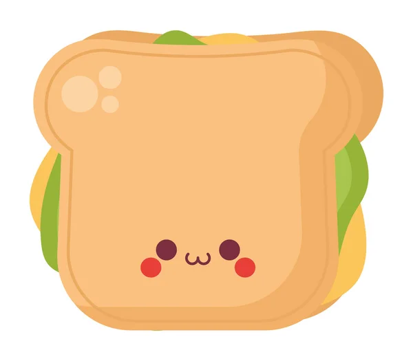 Conception Sandwich Kawaii Sur Blanc — Image vectorielle