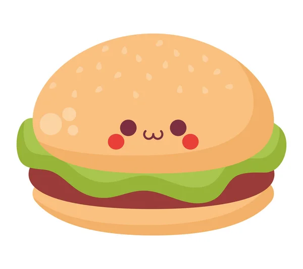 Kawaii Hamburger Ilustracja Nad Białym — Wektor stockowy