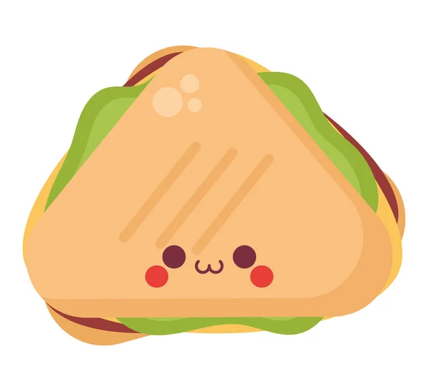 Illustration Sandwich Kawaii Sur Blanc — Image vectorielle