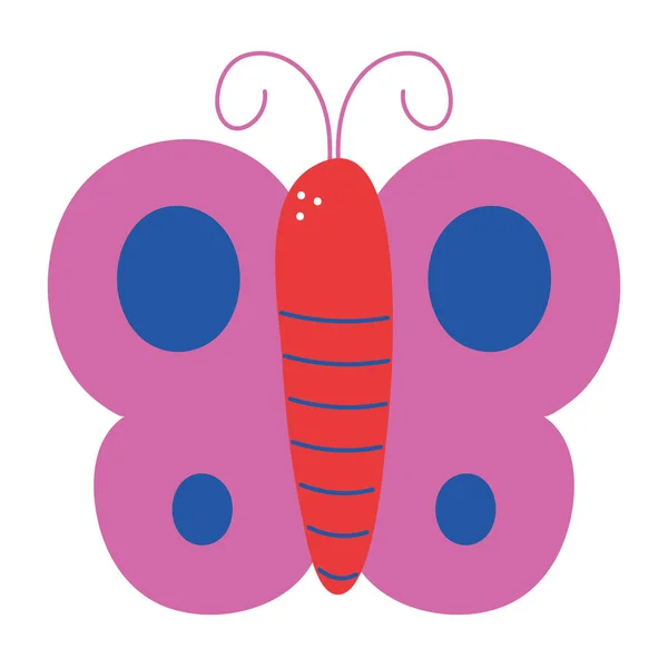 Kinderzeichnungen Eines Schmetterlings Über Weiß — Stockvektor