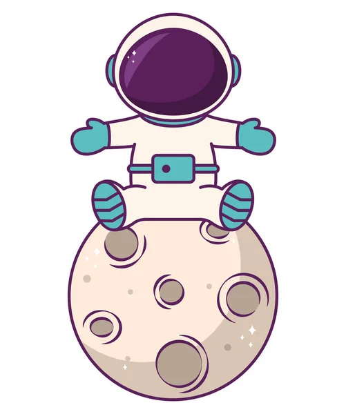 Astronauta Sobre Lua Ícone Isolado — Vetor de Stock