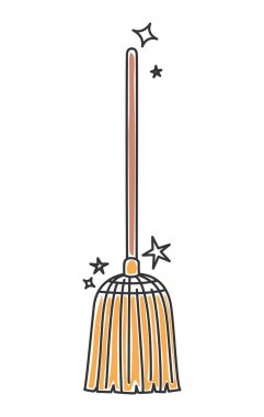 colored broom design over white