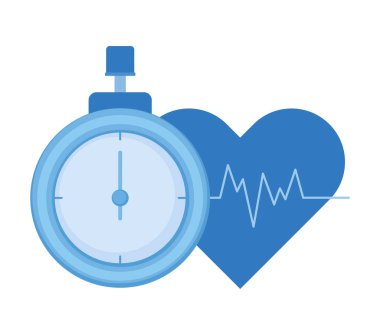 stopwatch and heartbeat over white