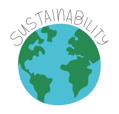 earth globe with sustainbility lettering over white