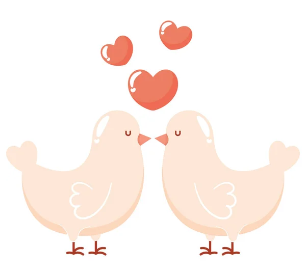 Pigeons Avec Des Coeurs Sur Blanc — Image vectorielle