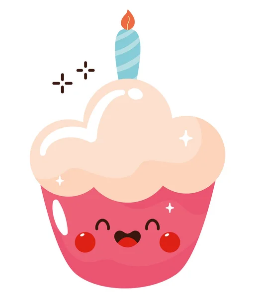 Kawaii Verjaardag Cupcake Ontwerp Wit — Stockvector