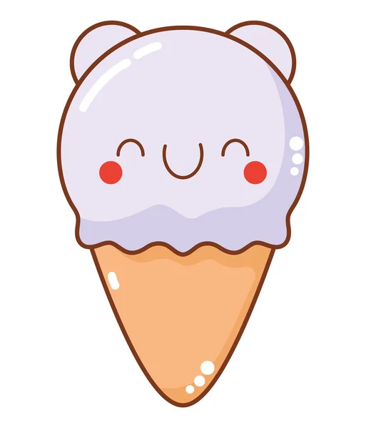 Конус Мороженого Кавайи Поверх Белого — стоковый вектор
