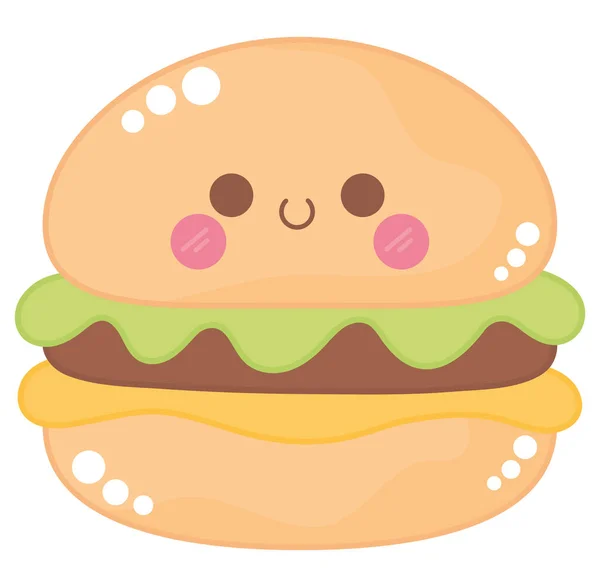 Disegno Hamburger Kawaii Bianco — Vettoriale Stock