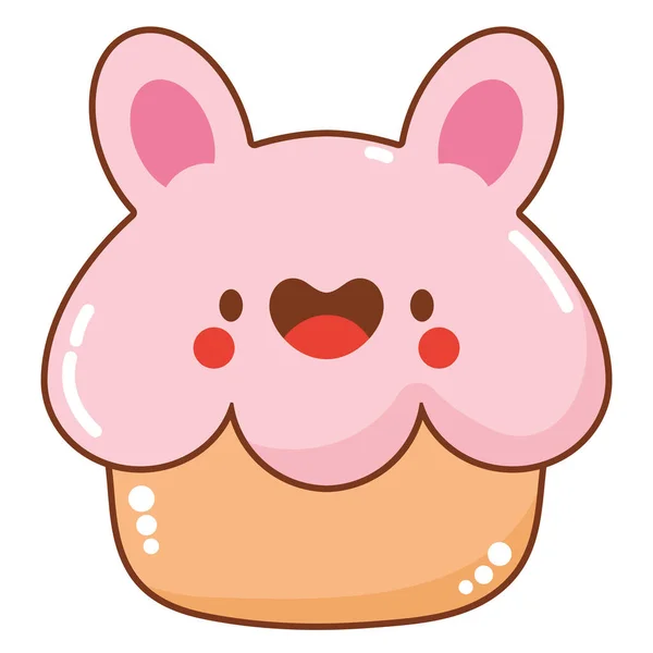 Kawaii Bunny Cupcake Über Weiß — Stockvektor