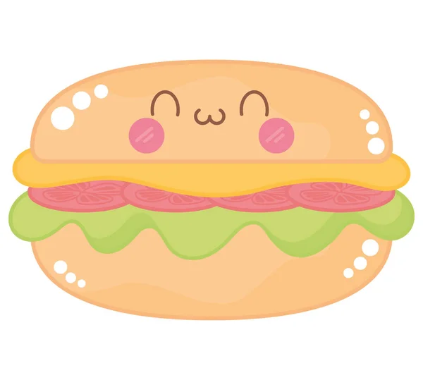 Illustration Hamburger Kawaii Sur Blanc — Image vectorielle