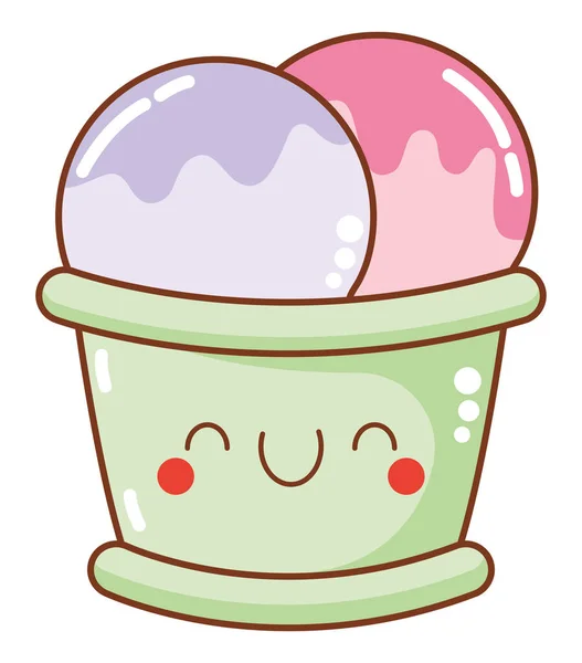 Kawaii Smiling Ice Cream White — Stock Vector