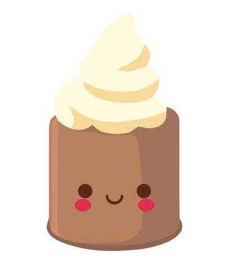 Beyaz üzerine çikolata kremalı tatlı çizgi film keki.