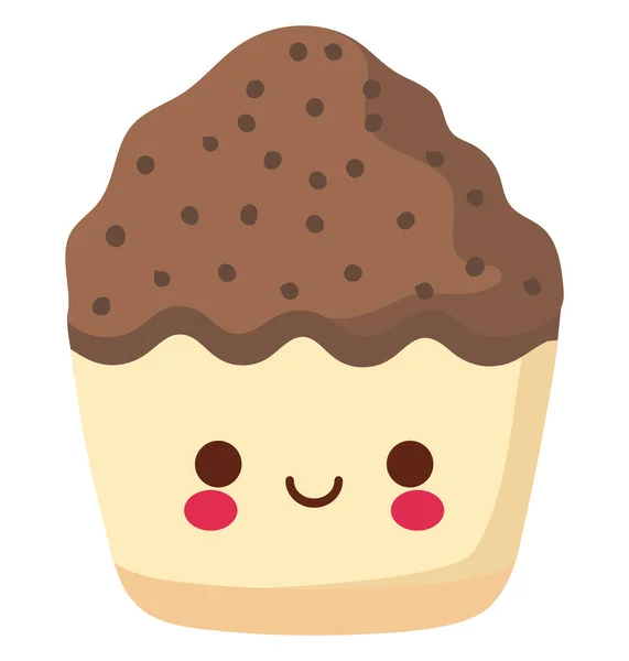 Χαριτωμένο Χαμογελαστό Cupcake Σοκολάτα Πάνω Λευκό — Διανυσματικό Αρχείο