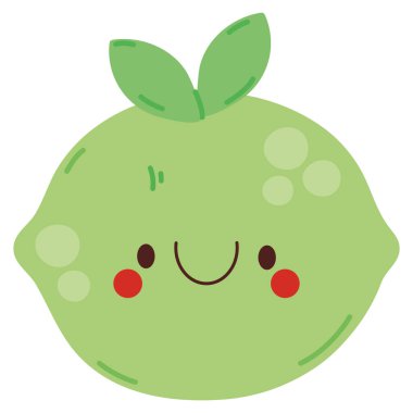Kawaii yeşil limon beyaz üzerine