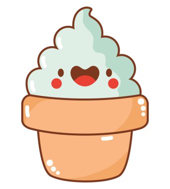 Kawaii beyaz yerine mutlu dondurma