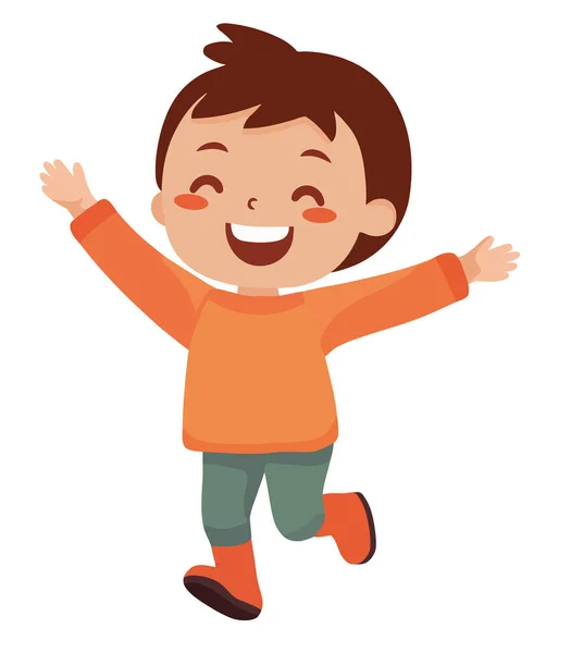 Cheerful Boy Running Jumping Joy White — Stock Vector