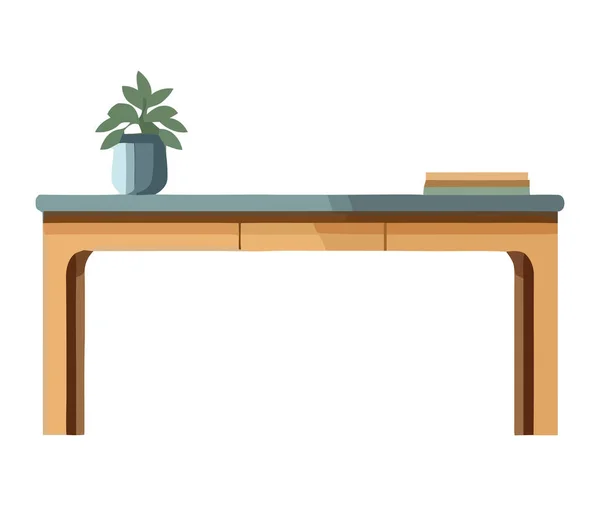 白の上に木製の材料と植物と現代の机のデザイン — ストックベクタ