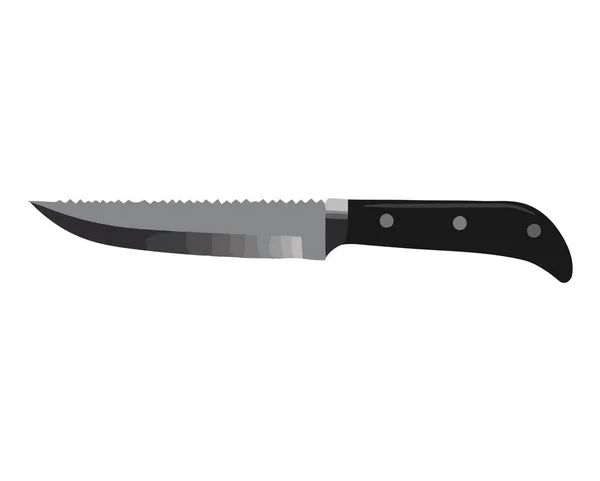 Metalik Mutfak Bıçağının Keskin Çelik Sapı Beyazın Üzerinde — Stok Vektör
