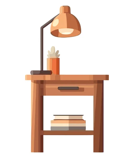 Moderner Schreibtisch Mit Bücherregal Und Elektrischer Lampe Über Weiß — Stockvektor