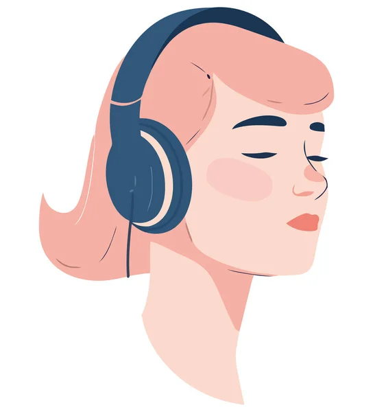 Ung Kvinna Njuter Musik Med Hörlurar Över Vit — Stock vektor