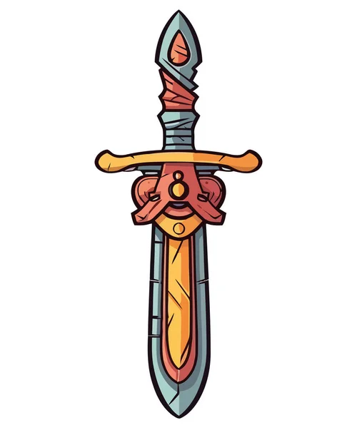 Medieval Sword Sharp Blade Symbol Strength White — Stock Vector