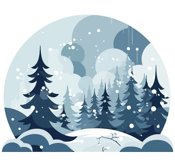 Winter Forest Scene Snowflakes Trees White — Stock Vector