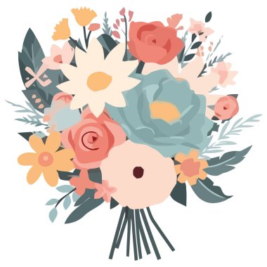 Beyaz renkte düğün için pembe çiçekli romantik bir buket.