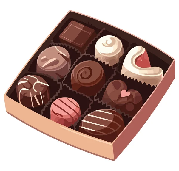 ハート形のチョコレートボックスイラストベクトル上ホワイト — ストックベクタ