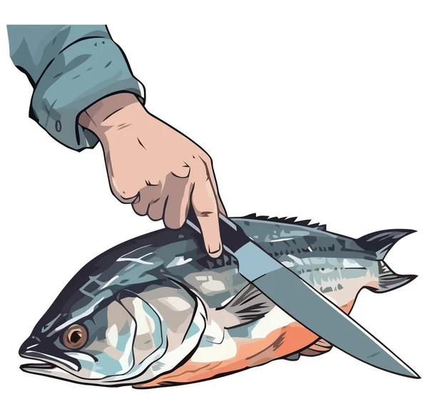 Świeżo Złowione Ryby Trzymane Przez Człowieka Nad Białą Dłonią — Wektor stockowy