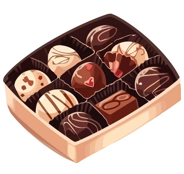 Niedliche Schokolade Geschenkschachtel Mit Süßigkeiten Über Weiß — Stockvektor
