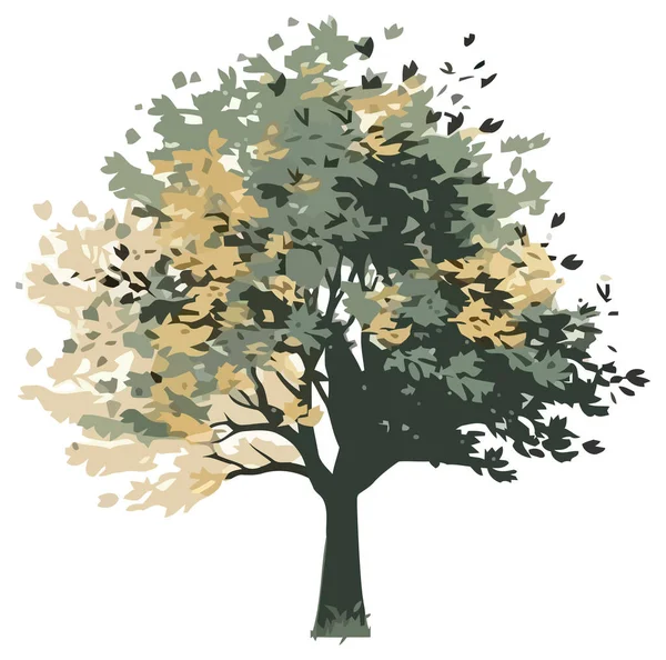 亮丽的树叶点缀着树枝 衬托着白色的轮廓 — 图库矢量图片