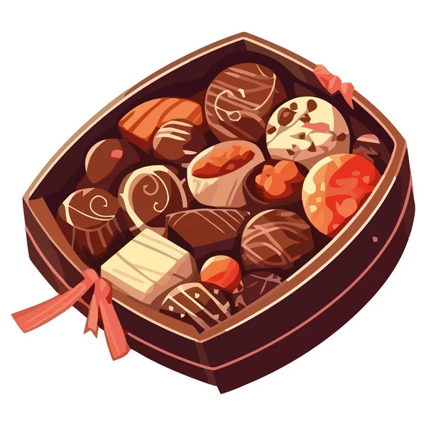Illustration Einer Herzförmigen Schokoladenschachtel Über Weiß — Stockvektor