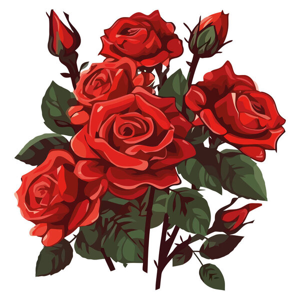 Cute bouquet vector of red roses over white