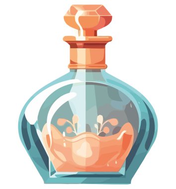 Beyaz üzerine sıvı desenli şeffaf cam şişe.