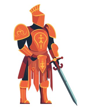 Zırhlı şövalye beyaz üzerine kılıç sallıyor.