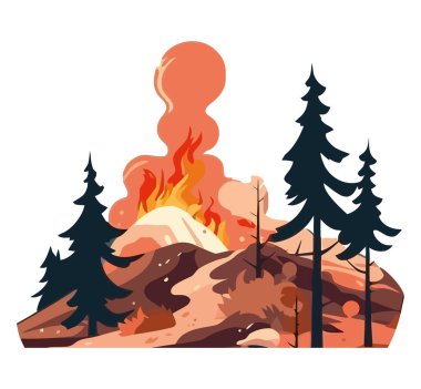 Beyaz ağaçların üzerinde kar ve ateş manzarası