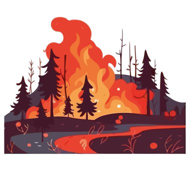 Ormanlar beyaz üzerine yanan vektör