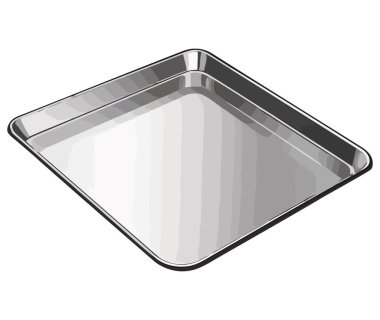 Parlak çelik tabak, beyaz yerine modern yemeği simgeler.