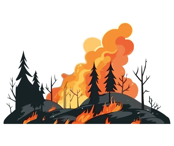 Hutan Membakar Desain Atas Putih - Stok Vektor