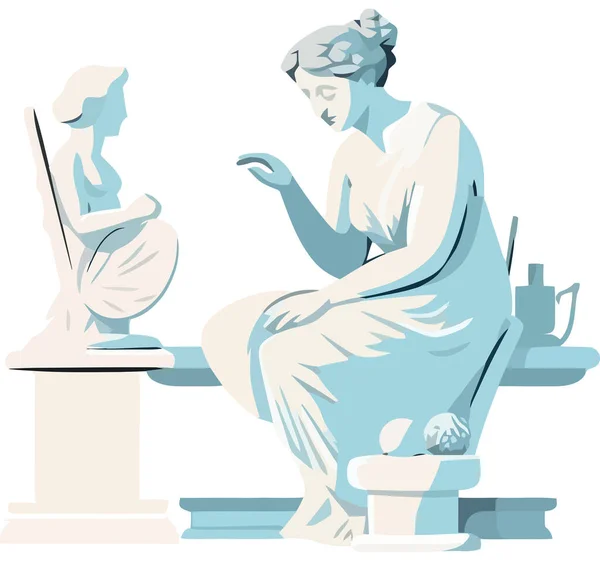 Klasická Řecká Socha Sedící Ženy Nad Bílou — Stockový vektor