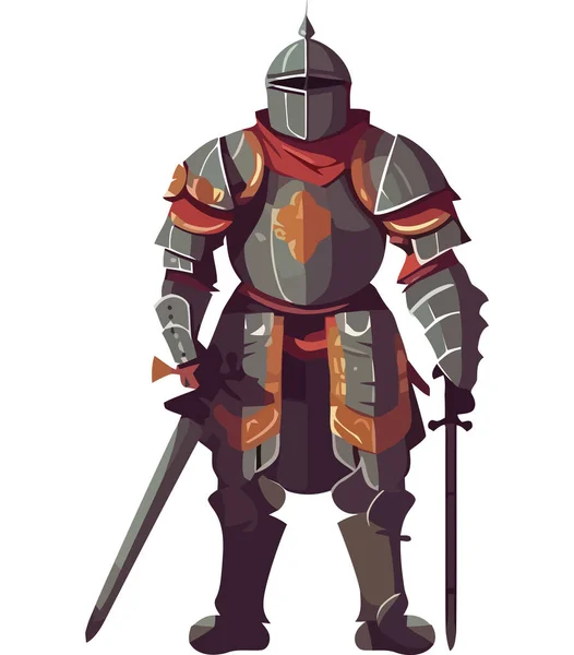 Guerreiro Medieval Armadura Empunhando Espadas Sobre Branco —  Vetores de Stock