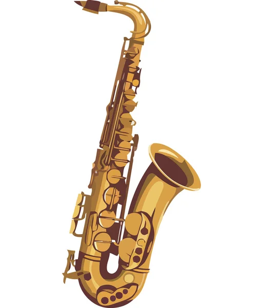 Clássica Ilustração Saxofone Dourado Sobre Branco — Vetor de Stock