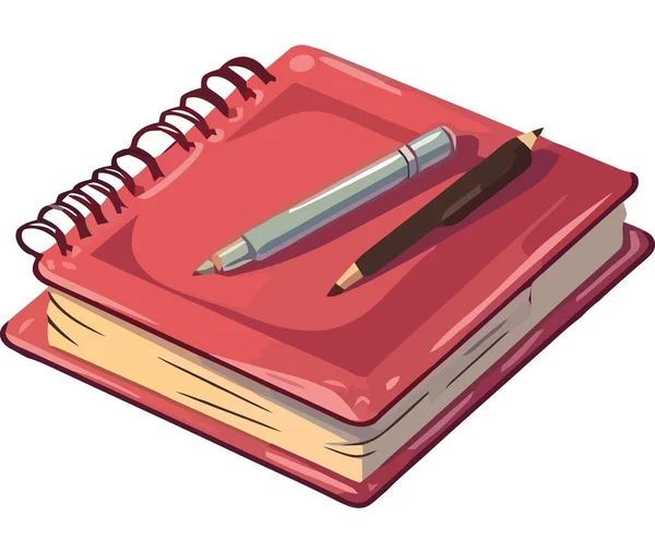 Rotes Lehrbuch Mit Stiften Über Weißem — Stockvektor