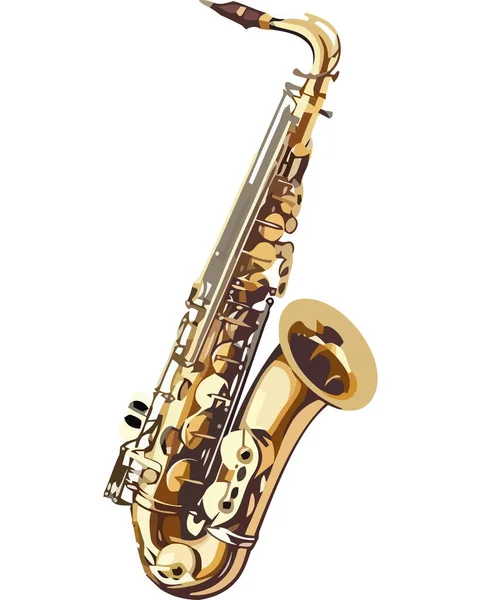 Design Clássico Saxofone Dourado Sobre Branco —  Vetores de Stock