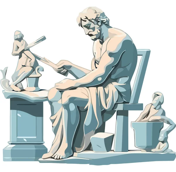 Escultura Grega Clássica Homem Sentado Sobre Branco —  Vetores de Stock